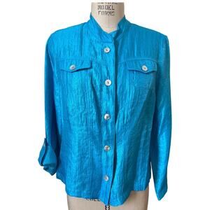 GUMP'S San Francisco Button Front Blouse in Bright Blue Size Large